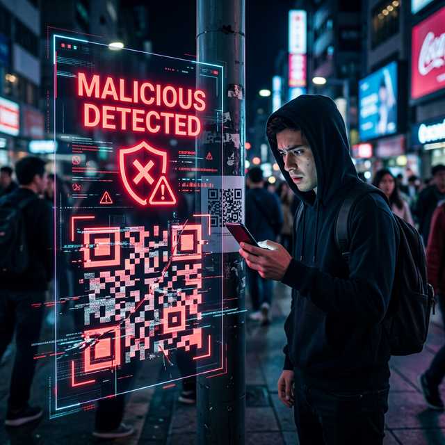 Cybersecurity visualization of a malicious QR code scan