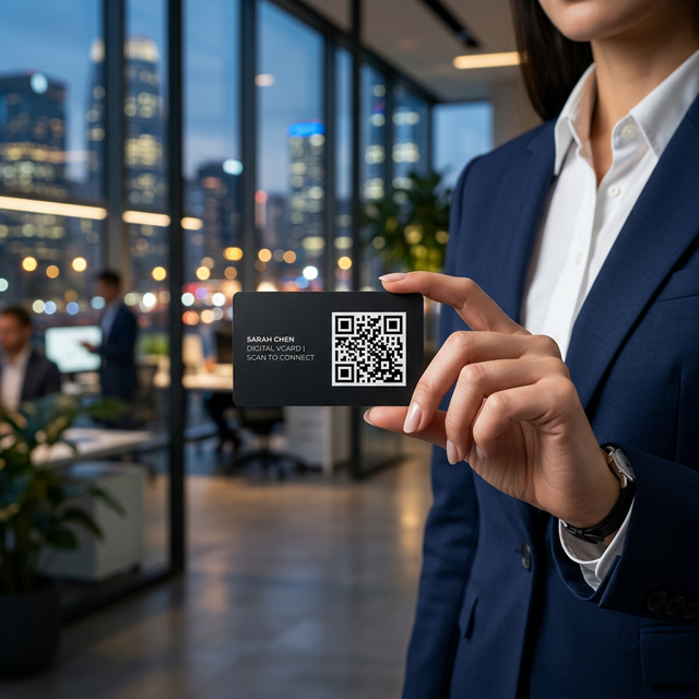 Eco-friendly digital VCard QR code on a smartphone